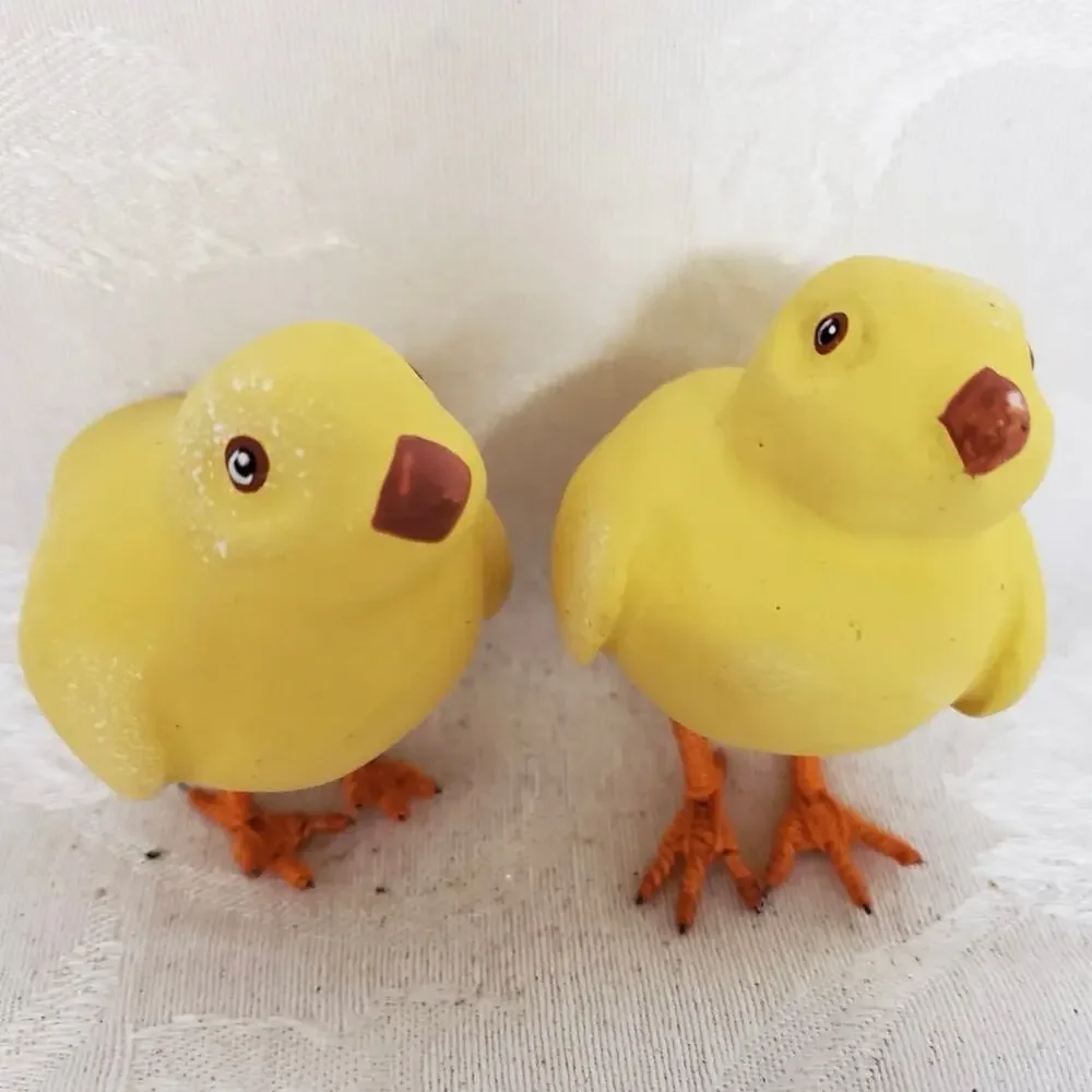 Vintage 14 Baby Chicks Chickens Easter Figurines w/ Wire Feet
